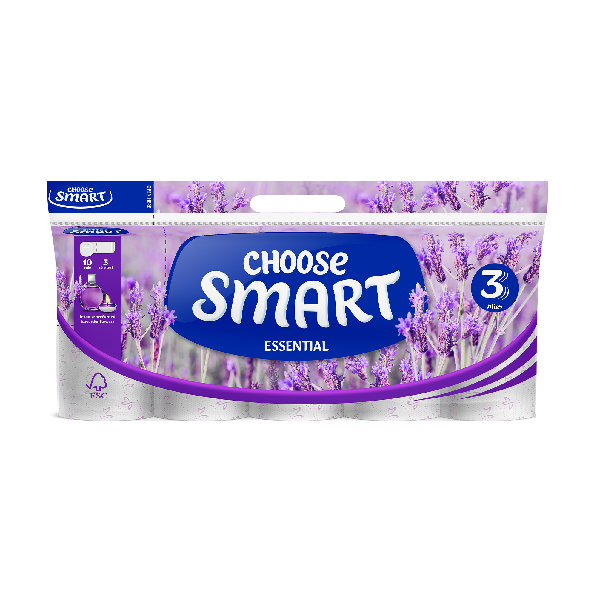 

Уцінка! Туалетний папір SMART ESSENTIAL Choose Лаванда, 3-шаровий, 120 відривів, 10 рулонів