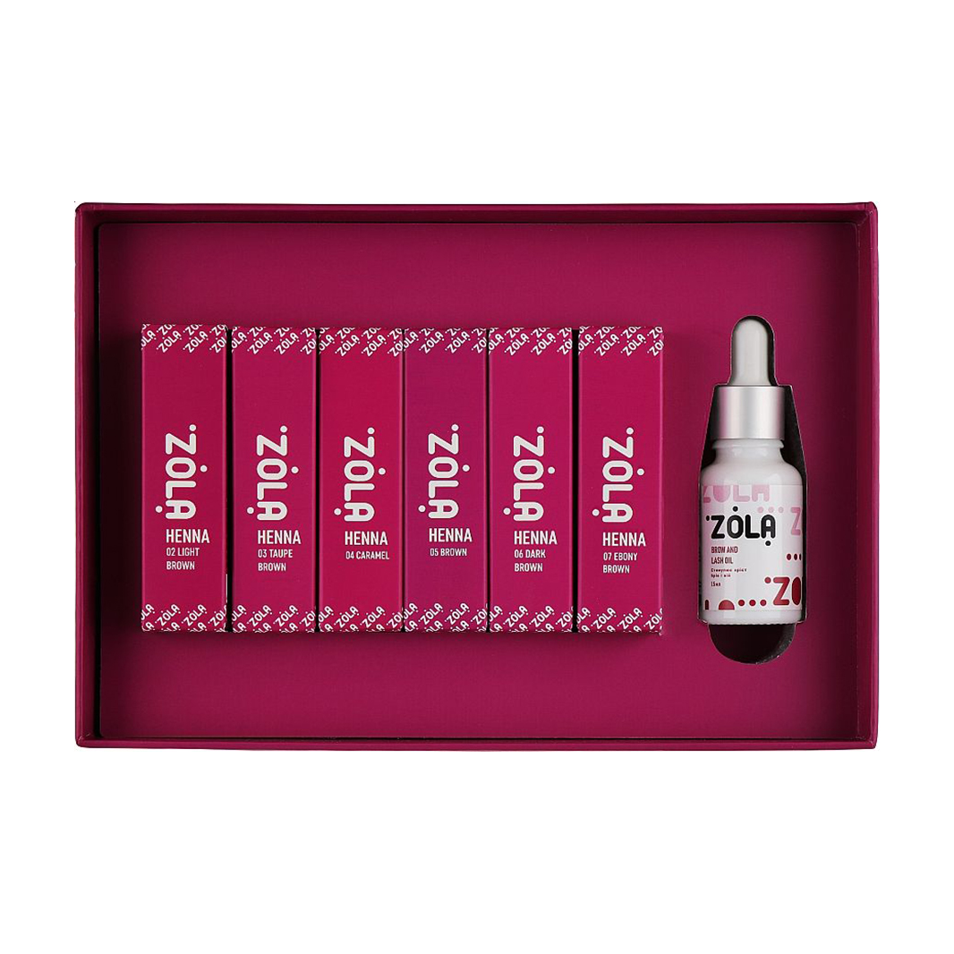 Уцінка! Набір для фарбування брів Zola Henna Brow Box (хна, 6*5 г + олія, 15 мл)