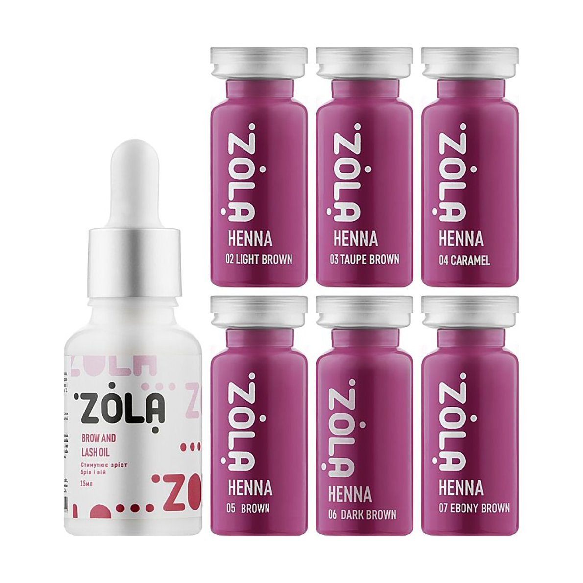 

Уцінка! Набір для фарбування брів Zola Henna Brow Box (хна, 6*10 г + олія, 15 мл)