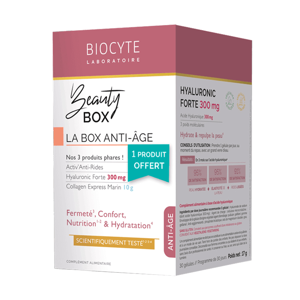 

Уцінка! Комплекс Biocyte Anti-Age Beaty Box (Collagen Express, 10 стіків + Activ Anti-Rides, 30 капсул + Hyaluronic Forte 300 мг, 30 капсул)