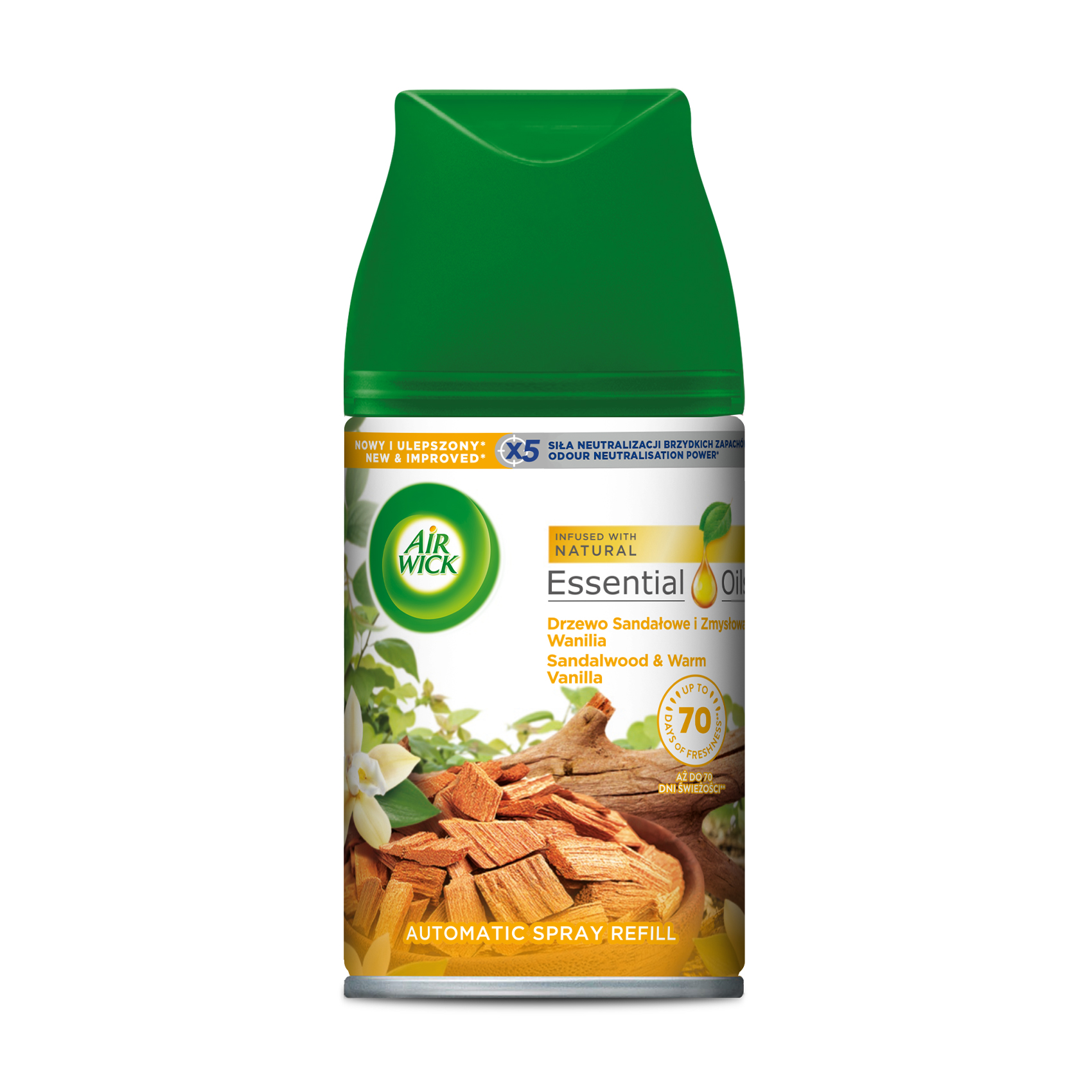 

Змінний балон до автоматичного аерозольного освіжувача повітря Air Wick Freshmatic Сандалове дерево та чуттєва ваніль, 250 мл