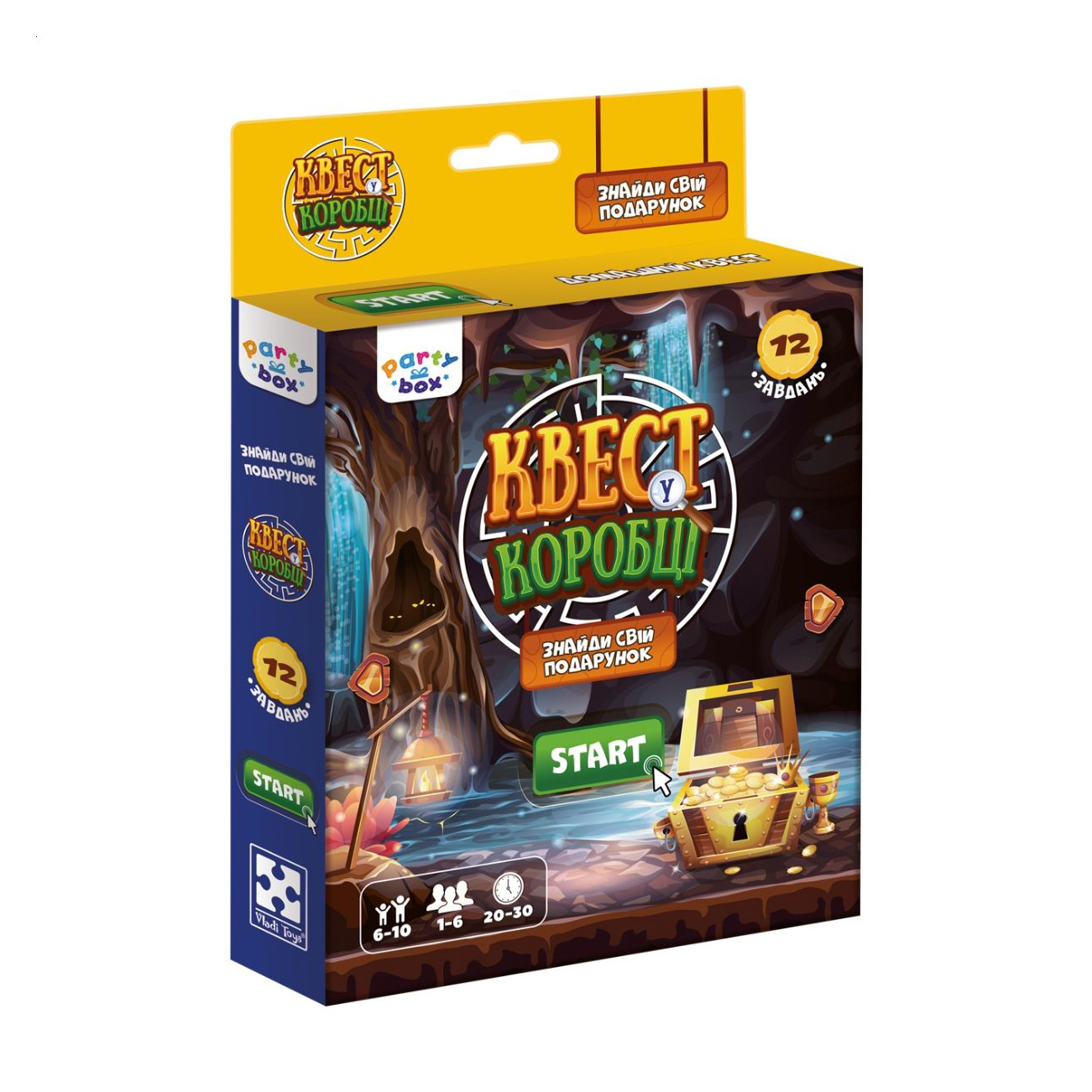 

Розважальна настільна гра Vladi Toys Квест у коробці, відеогра, від 6 років, 12 карток із завданнями (VT5902-03)