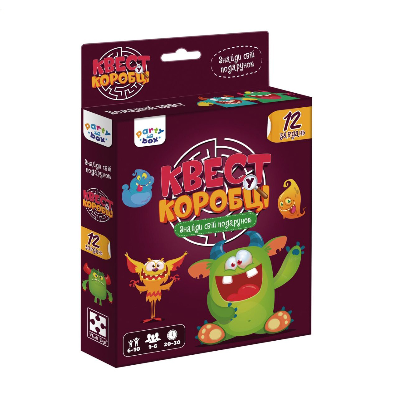 

Розважальна настільна гра Vladi Toys Квест у коробці, монстри, від 6 років, 12 карток із завданнями (VT5902-02)
