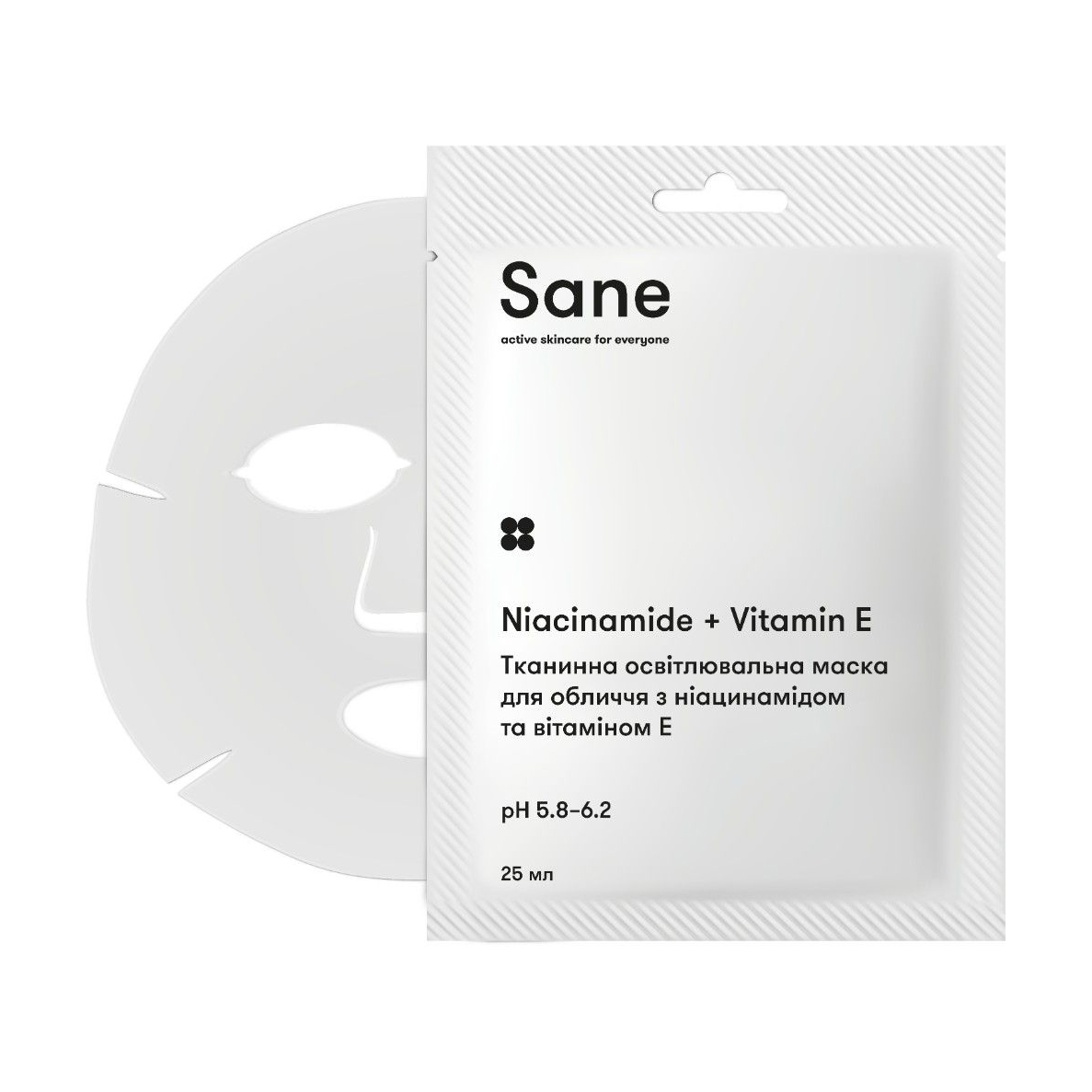 

Тканинна освітлювальна маска для обличчя Sane Niacinamide + Vitamin E з ніацинамідом та вітаміном Е, 25 мл