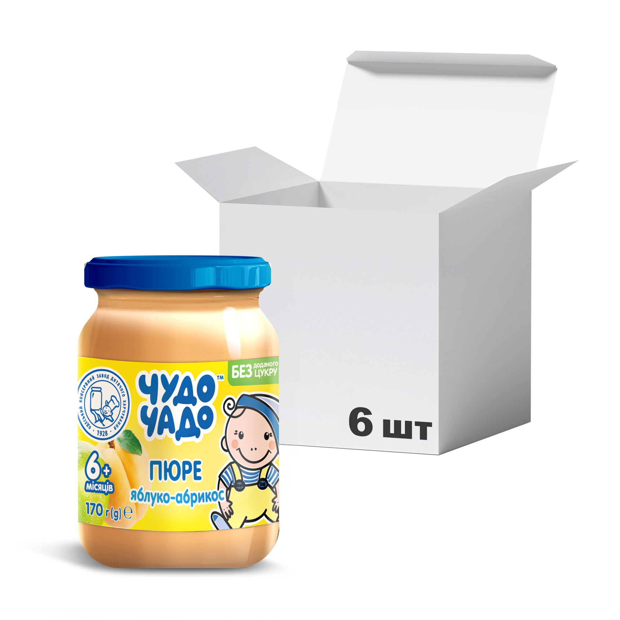 

Дитяче фруктове пюре Чудо-Чадо Яблуко та абрикос, без цукру, від 6 місяців, 6*170 г