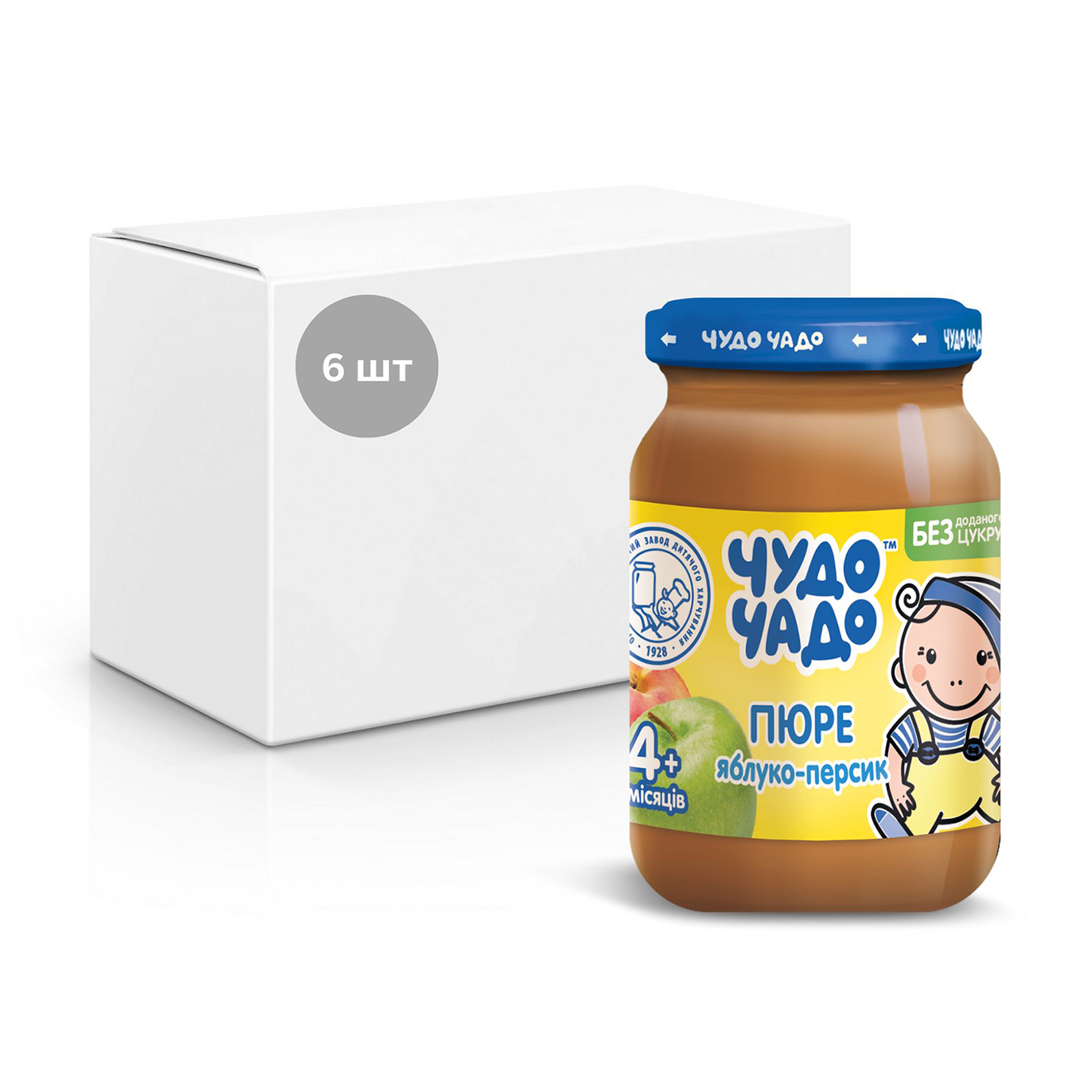 

Уцінка! Дитяче фруктове пюре Чудо-Чадо Персик та яблуко, без цукру, від 4 місяців, 6*170 г