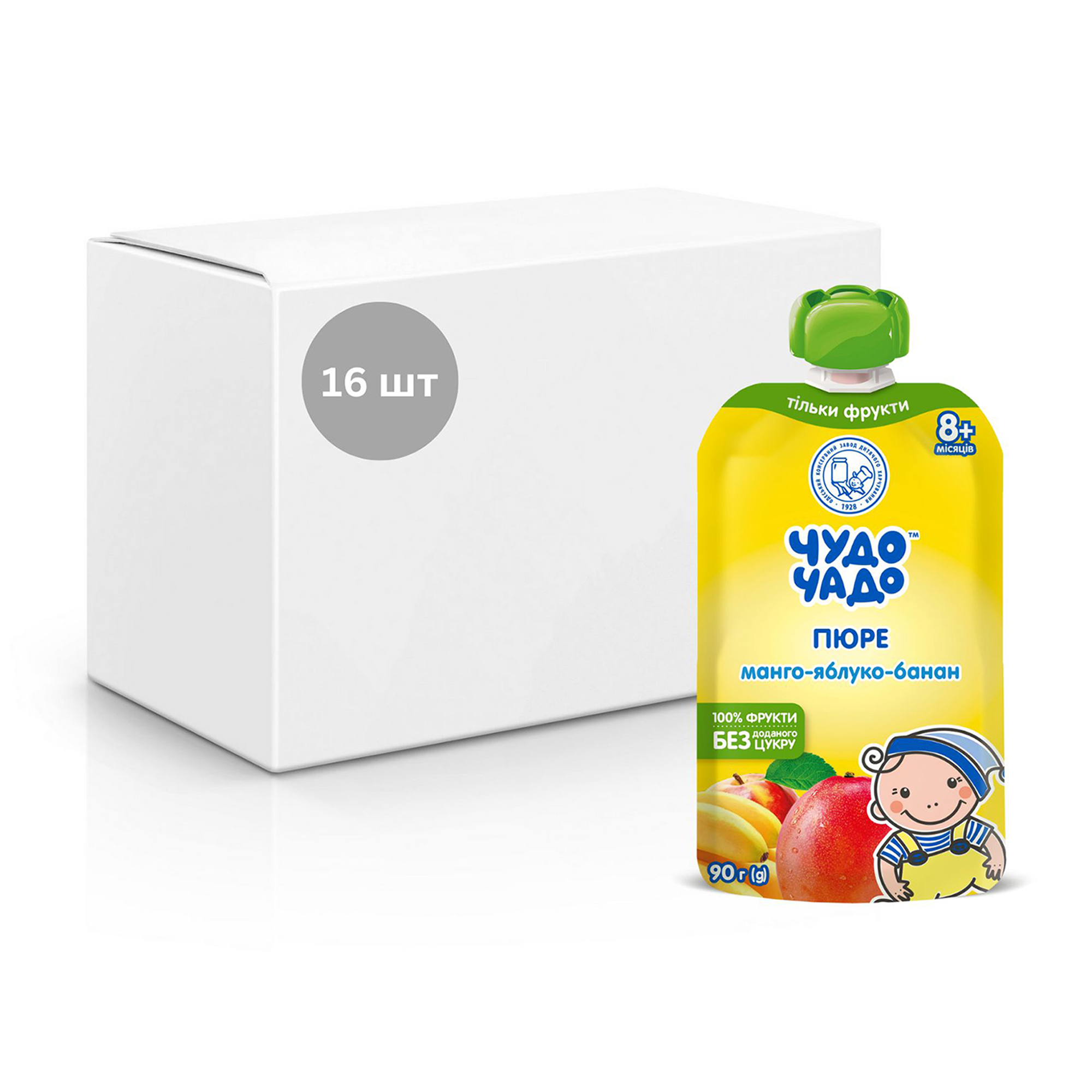 

Уцінка! Дитяче фруктове пюре Чудо-Чадо Манго-яблуко-банан, від 8 місяців, 16*90 г