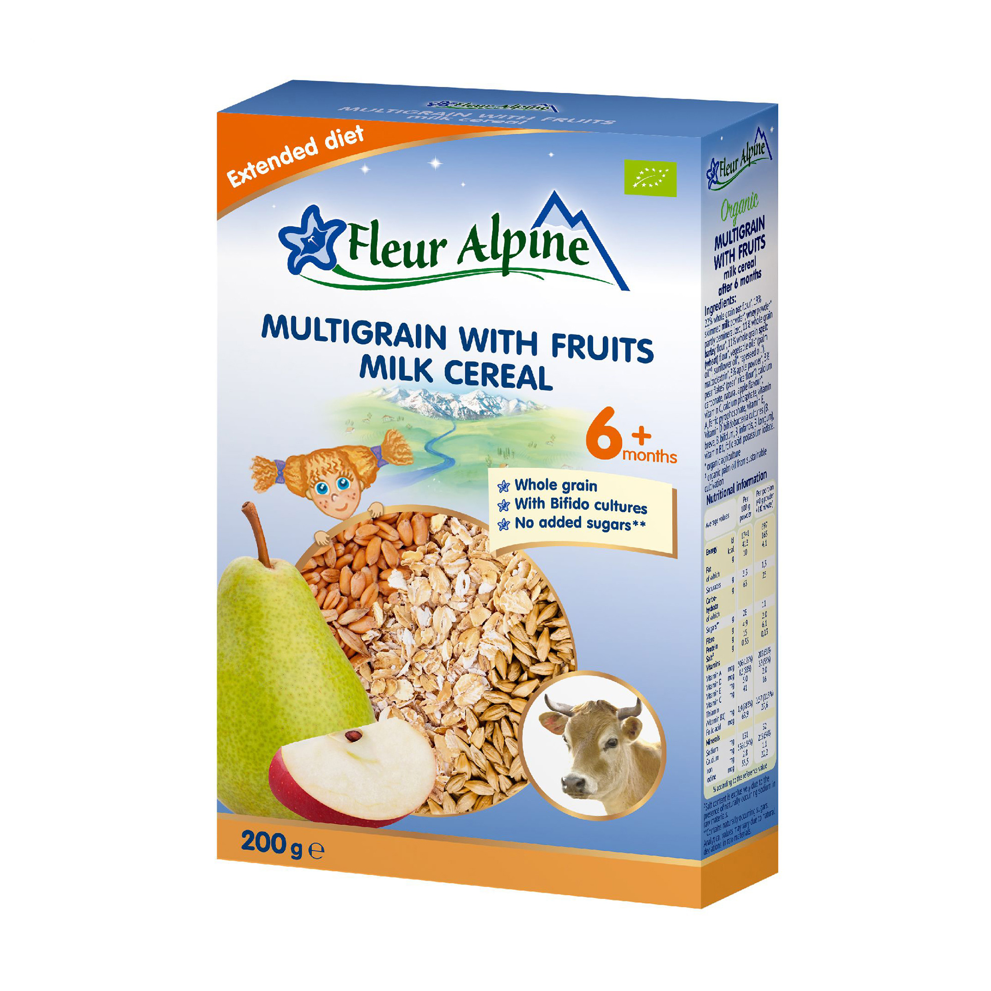 

Дитяча молочна каша Fleur Alpine Multigrain With Fruits Milk Cereal Мультизлакова з фруктами, від 6 місяців, 200 г