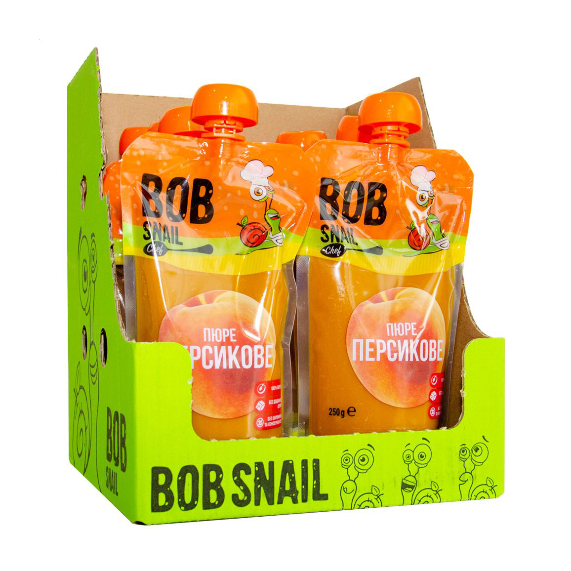 

Уцінка! Шеф-пюре фруктове Bob Snail Персик, 10*250 г