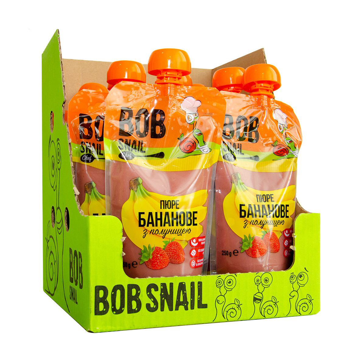 

Уцінка! Шеф-пюре фруктове Bob Snail Бананове з полуницею, 10*250 г