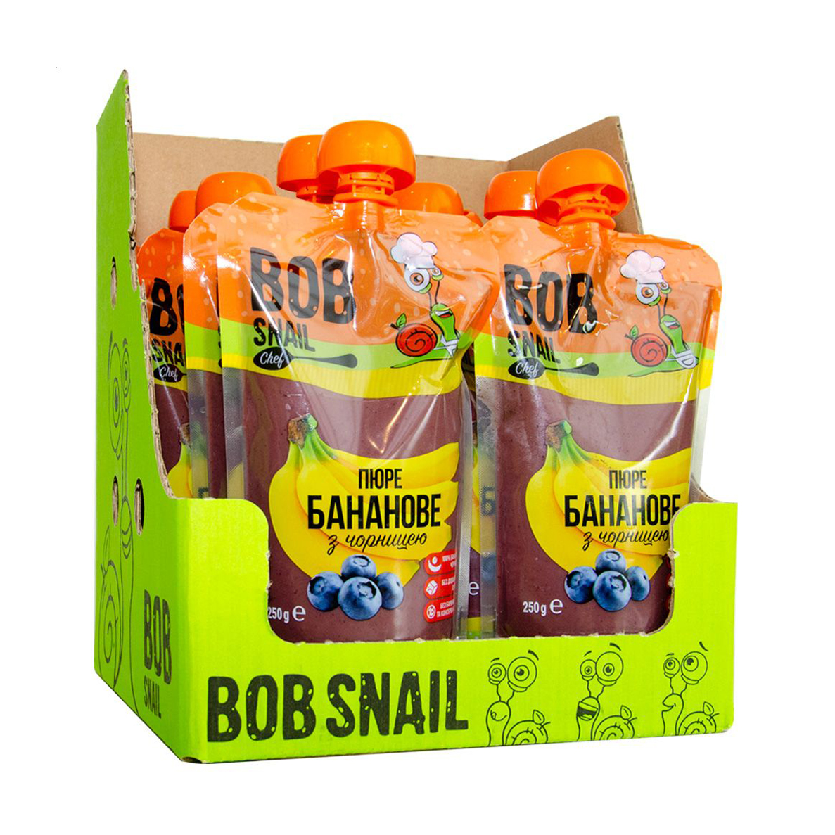 

Шеф-пюре фруктове Bob Snail Бананове з чорницею, 10*250 г