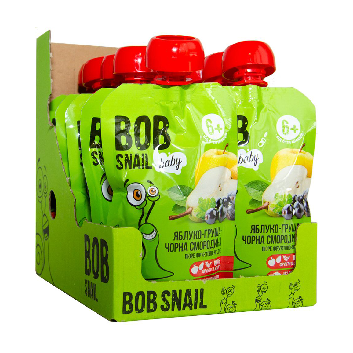 

Уцінка! Фруктово-ягідне пюре Bob Snail Яблуко-груша-чорна смородина, від 6 місяців, 10*90 г