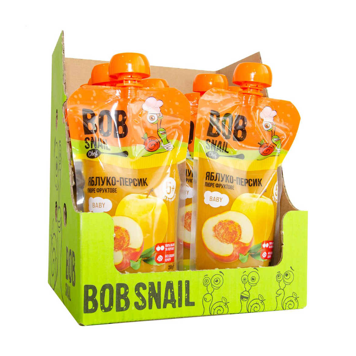

Уцінка! Пюре фруктове Bob Snail Яблуко-Персик для дітей від 5 місяців, 10*250 г