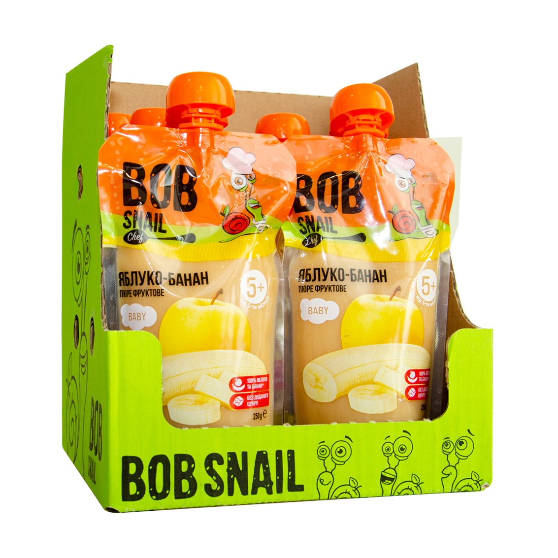 

Уцінка! Фруктове пюре Bob Snail Яблуко-Банан для дітей, від 5 місяців, 10*250 г