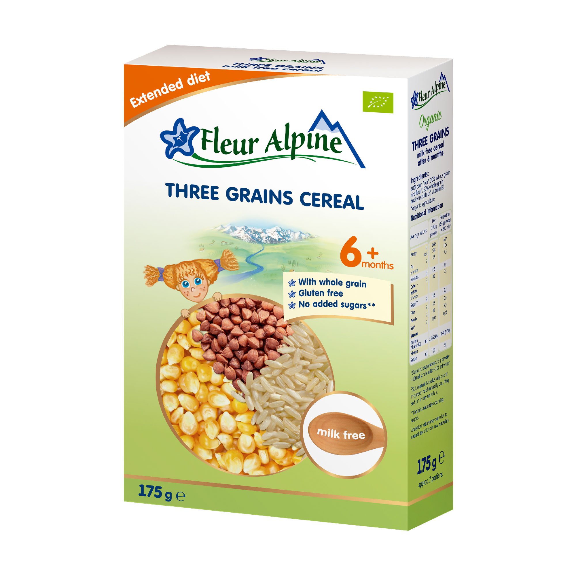 

Дитяча безмолочна каша Fleur Alpine Three Grains Cereal Три злаки, від 6 місяців, 175 г