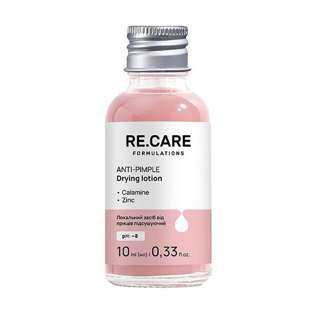 Підсушувальний локальний засіб для обличчя ReCare Anti-Pimple Drying Lotion від прищів, з каламіном та цинком, 10 мл