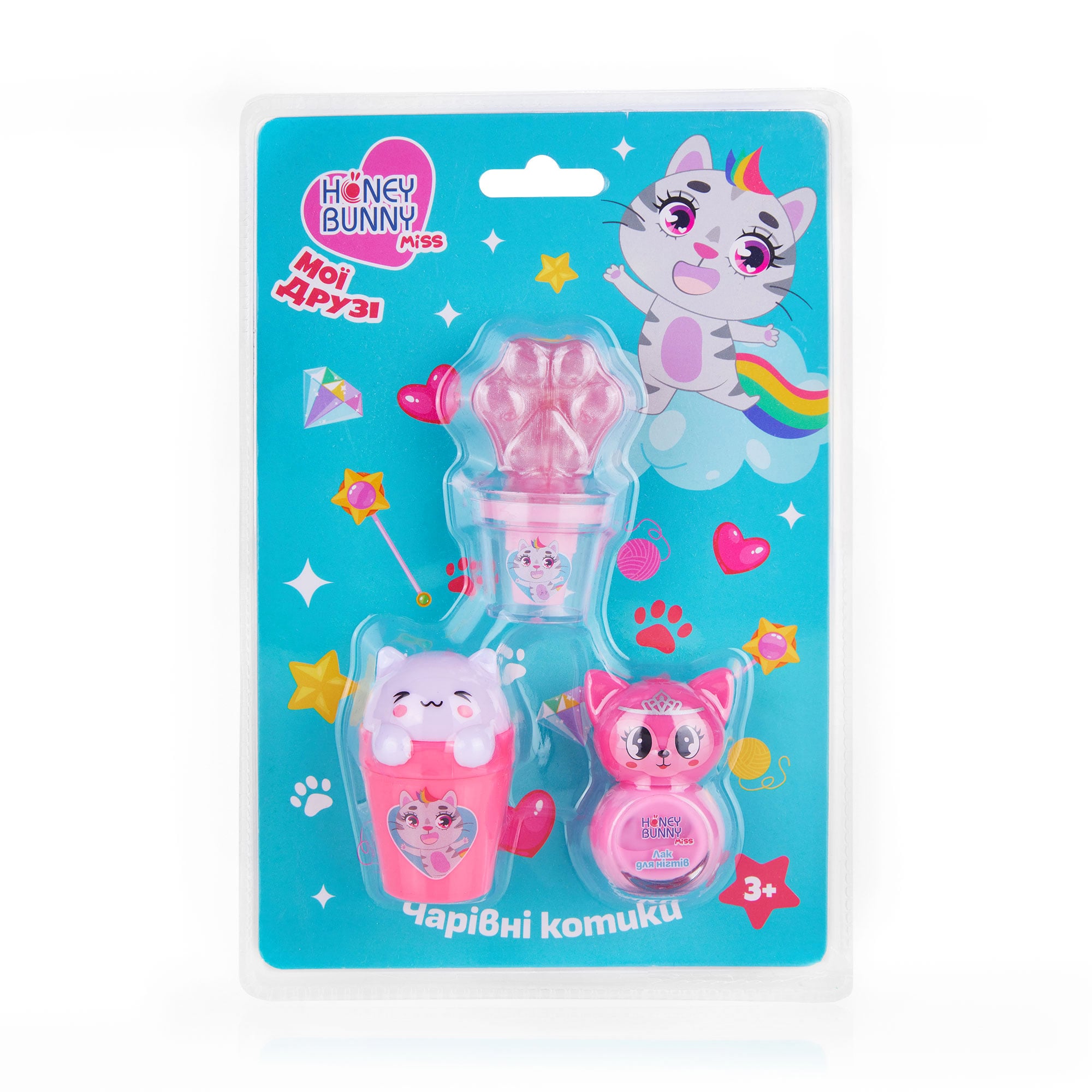 

Набір для дівчат Honey Bunny Miss Чарівні котики, від 3 років (бальзам для губ, 1 шт + блиск для губ, 1 шт + лак для нігтів, 1 шт)