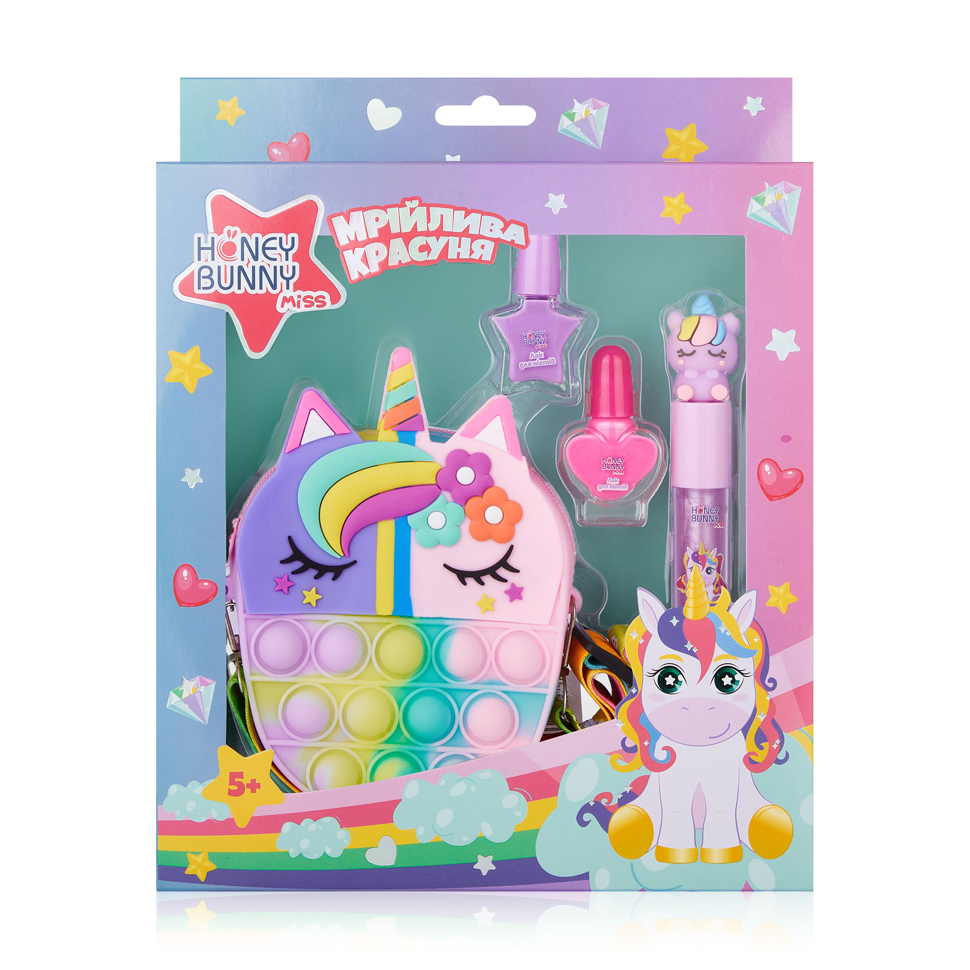 

Уцінка! Набір для дівчат Honey Bunny Miss Мрійлива красуня (блиск для губ + лак для нігтів, 2 шт + сумочка)