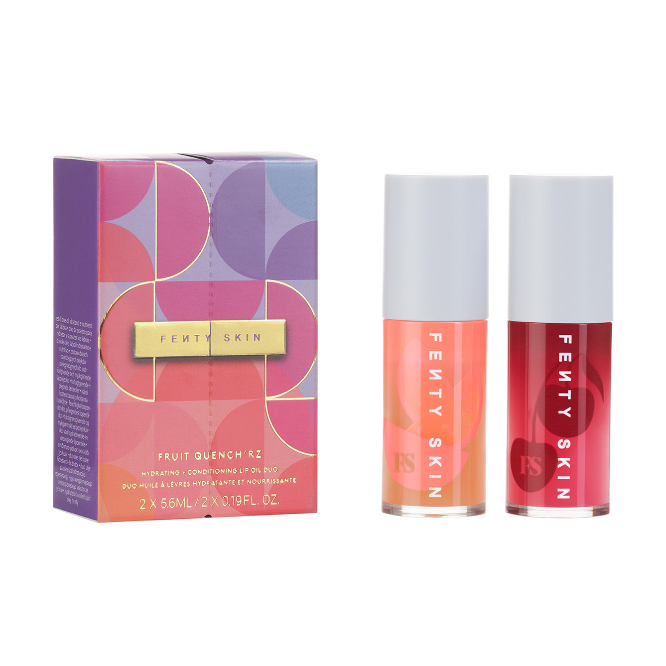 

Набір олій для губ Fenty Beauty By Rihanna Fruit Quench'rz Hydrating + Conditioning Lip Oil Duo (диня + вишня), 2*5.6 мл
