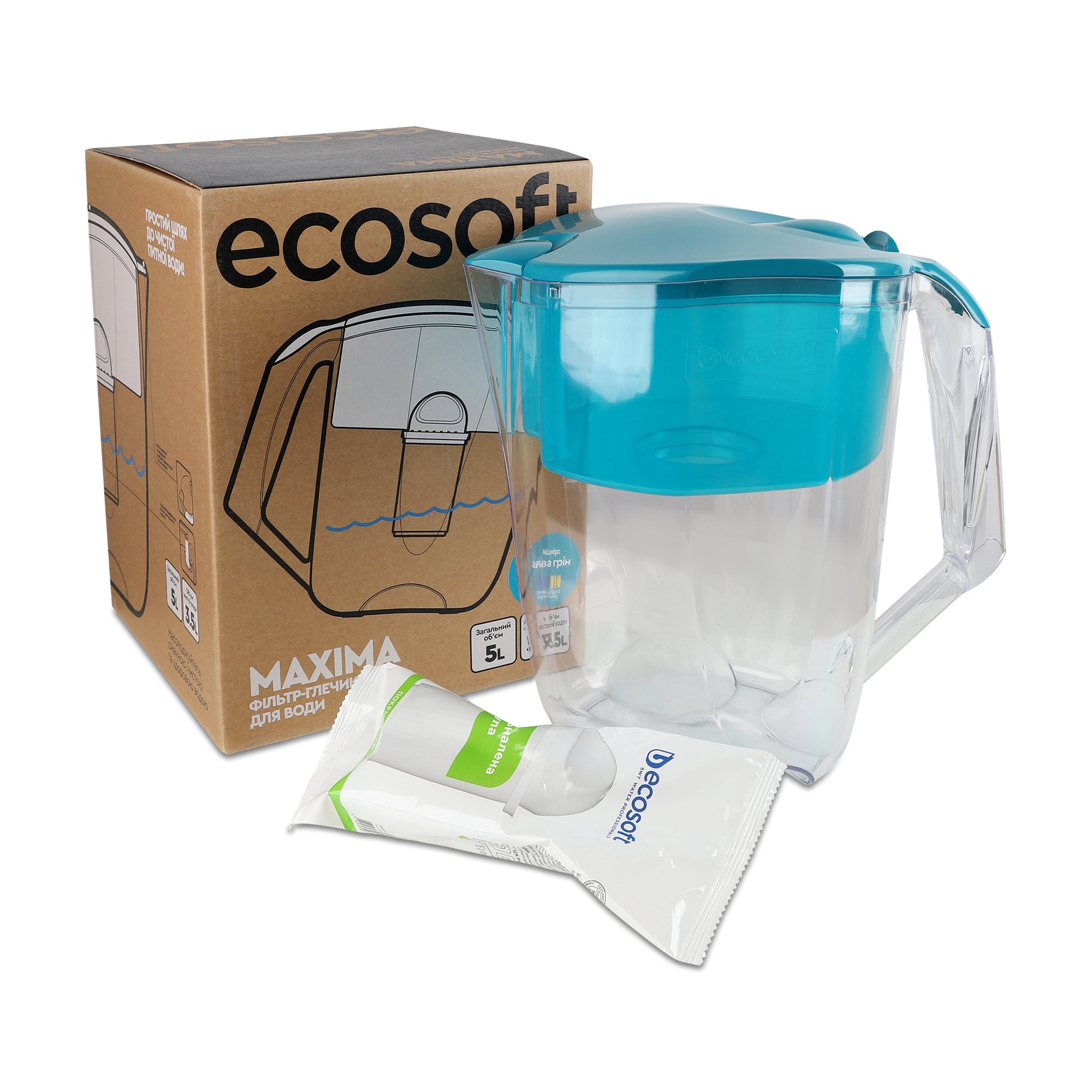 

Фільтр-глечик для води Ecosoft Maxima Аква грін, 5 л