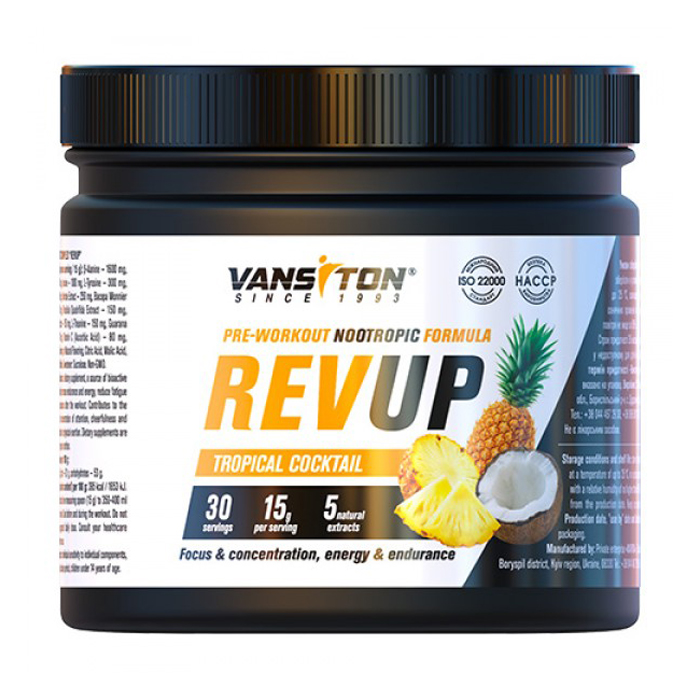 

Передтренувальний комплекс Vansiton Revup Тропічний коктейль, 450 г