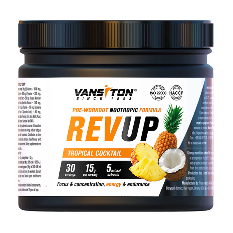 

Передтренувальний комплекс Vansiton Revup Тропічний коктейль, 450 г