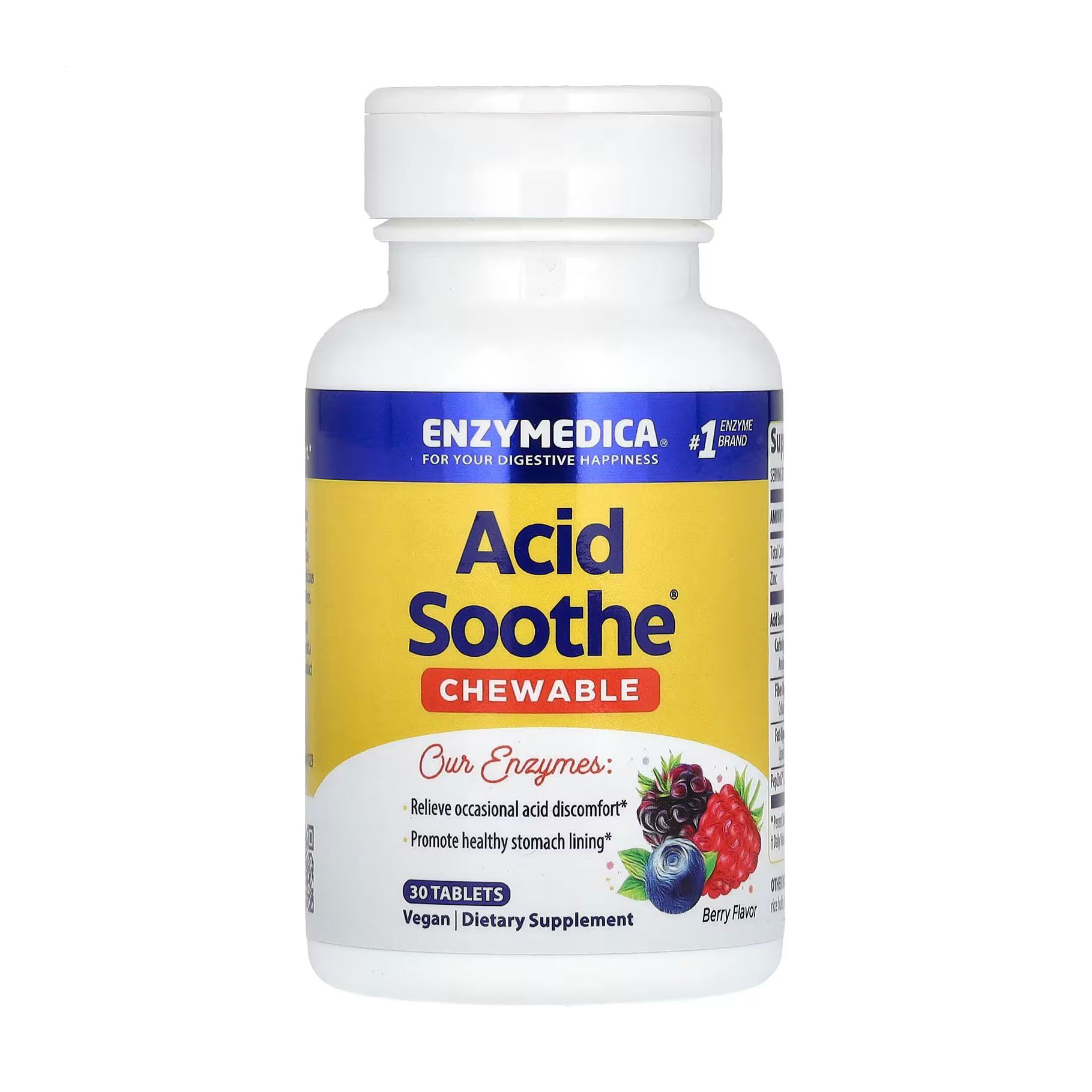 

Травні ферменти від печії Enzymedica Acid Soothe зі смаком ягід, 30 жувальних таблеток