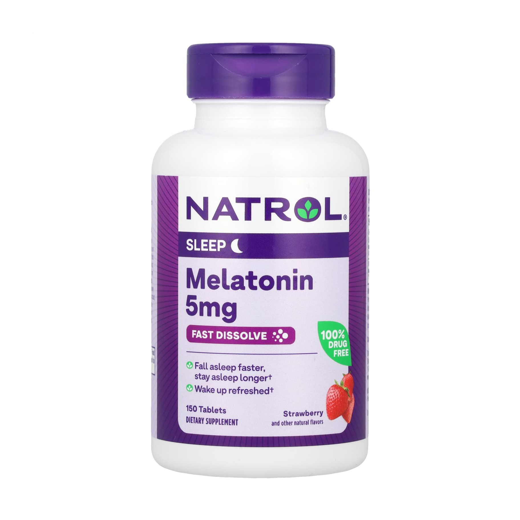 

Мелатонін Natrol Melatonin Sleep Fast Dissolve Extra Strength зі смаком полуниці, 5 мг, 150 таблеток