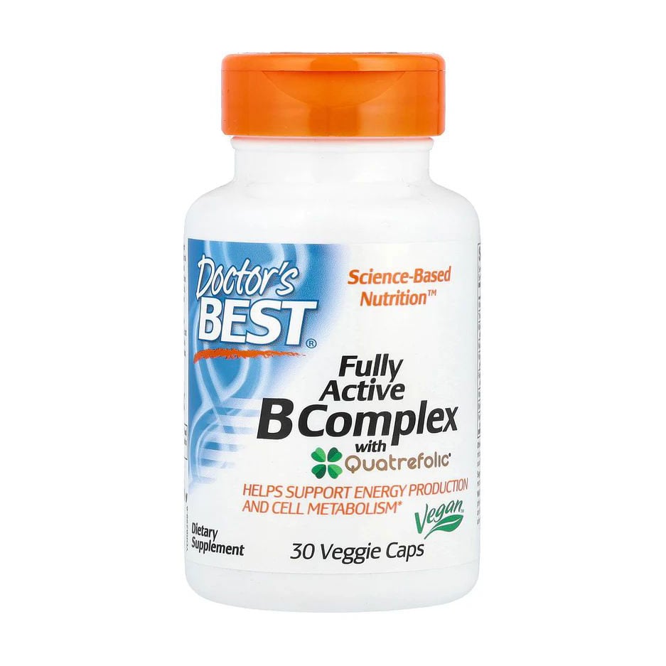 

Повністю активний комплекс вітамінів В Doctor's Best Fully Active B Complex With Quatrefolic, 30 вегетаріанських капсул