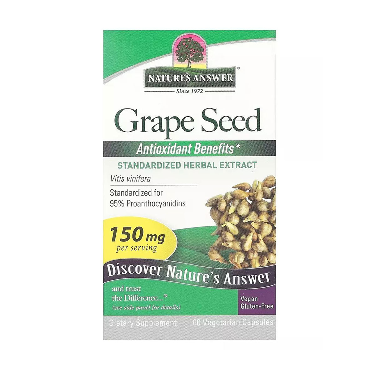 

Виноградні кісточки Nature's Answer Grape Seed, 150 мг, 60 вегетаріанських капсул