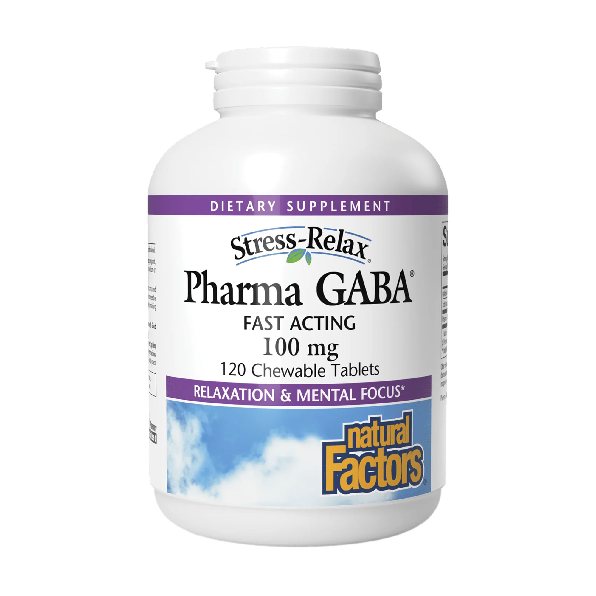 

Гама-аміномасляна кислота Natural Factors Stress-Relax, Pharma GABA 100 мг, 120 жувальних таблеток