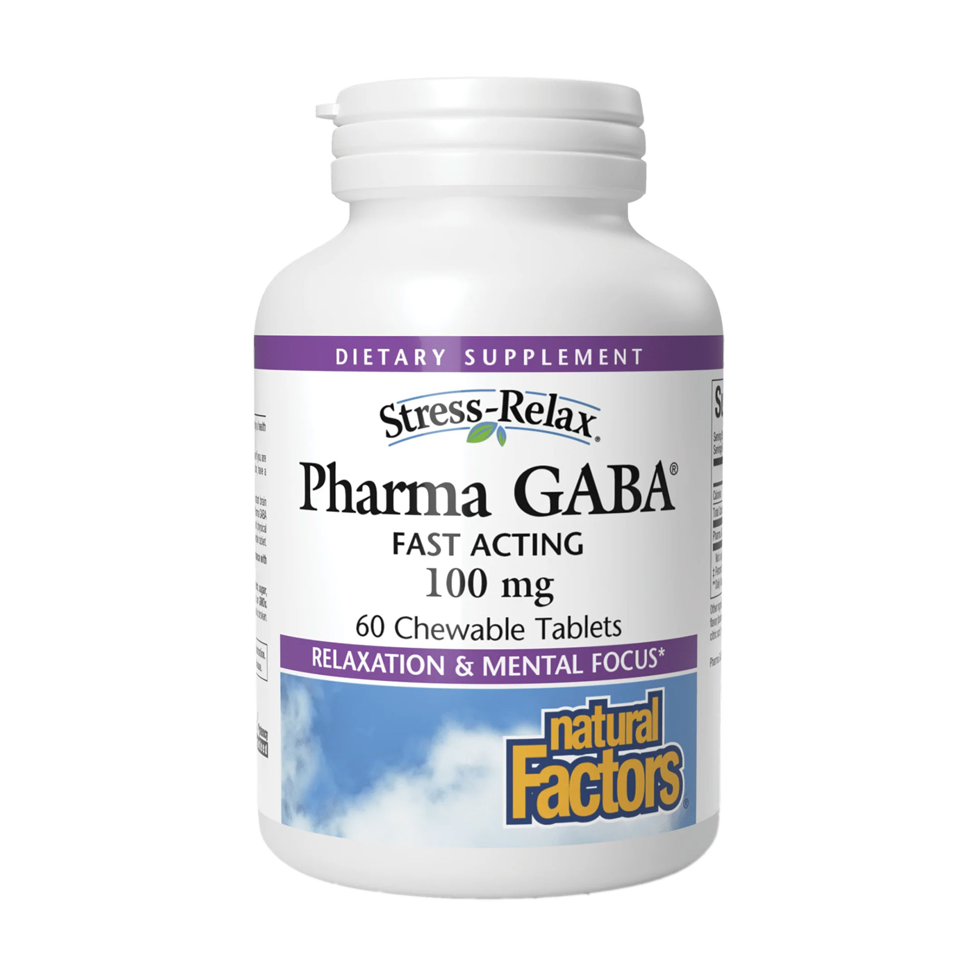 

Гама-аміномасляна кислота Natural Factors Stress-Relax, Pharma GABA 100 мг, 60 жувальних таблеток