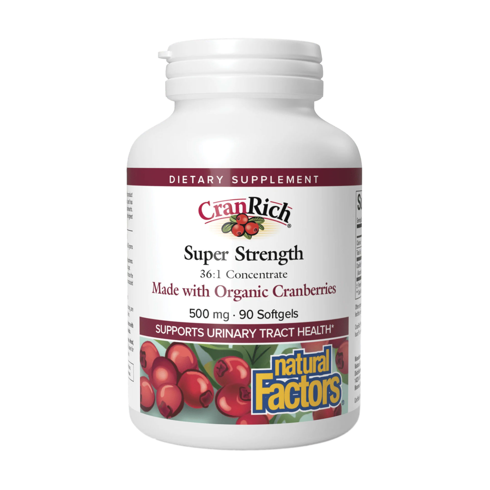 

Уцінка! Концентрат органічної журавлини Natural Factors CranRich Super Strength Cranberry Concentrate 500 мг, 90 гелевих капсул
