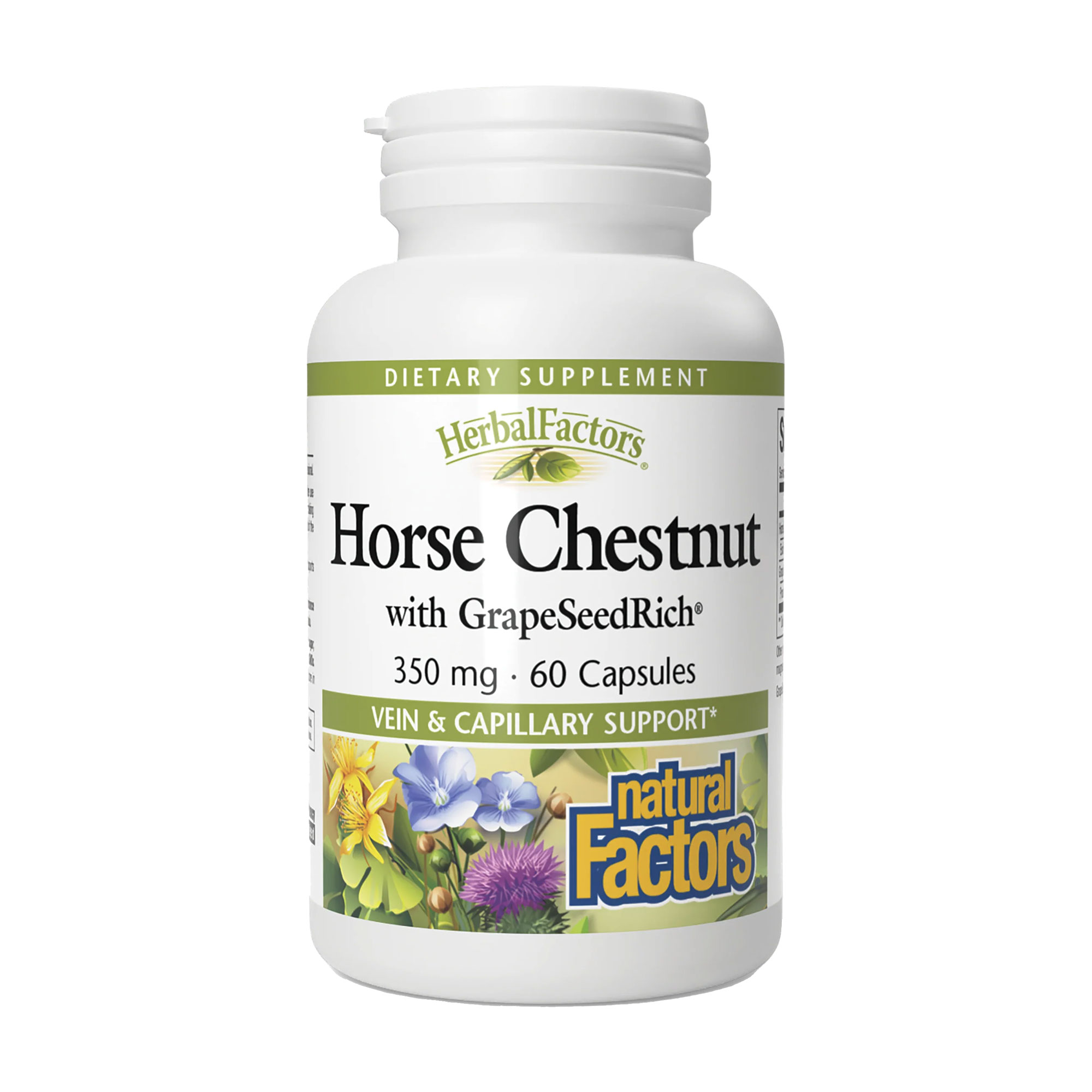 

Кінський каштан з виноградними кісточками Natural Factors HerbalFactors Horse Chestnut with GrapeSeedRich 350 мг, 60 капсул
