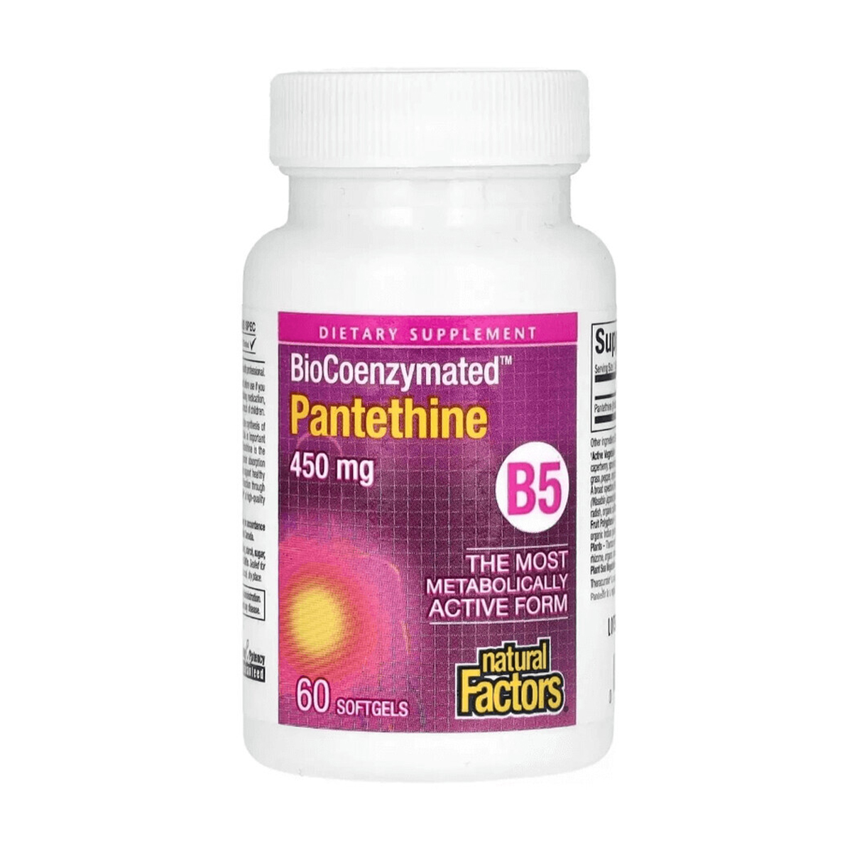 

Пантетин, вітамін B5 Natural Factors BioCoenzymated B5 Pantethine 450 мг, 60 гелевих капсул