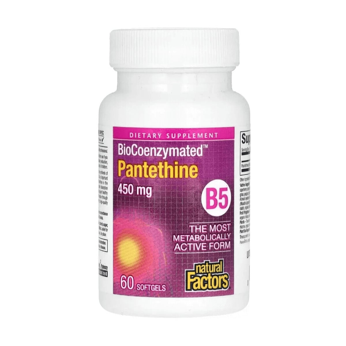 

Пантетин, вітамін B5 Natural Factors BioCoenzymated B5 Pantethine 450 мг, 60 гелевих капсул