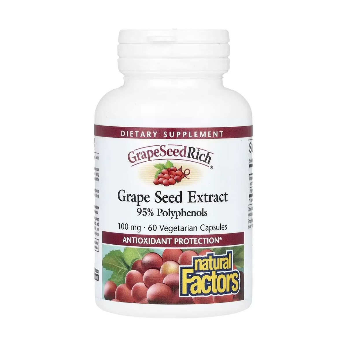 

Екстракт виноградних кісточок Natural Factors GrapeSeedRich Grape Seed Extract, 100 мг, 60 вегетаріанських капсул