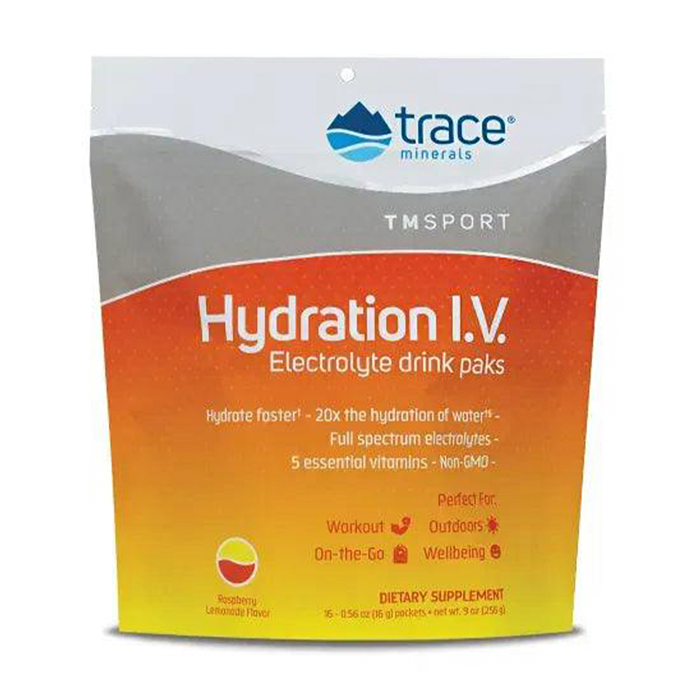 

Електроліти Trace Minerals Hedration I.V. Electrolyte Drink Paks зі смаком малини, 16 пакетів
