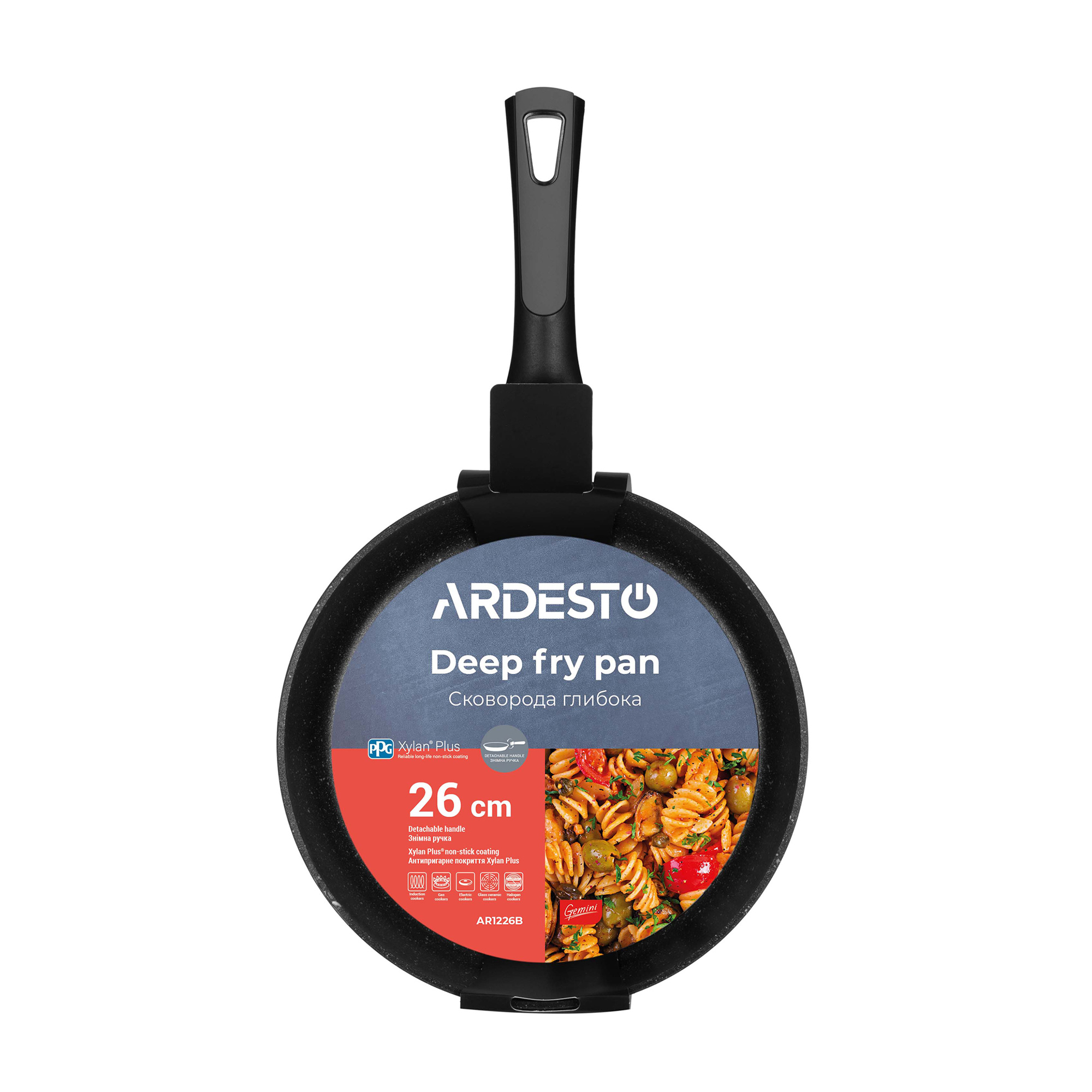 

Сковорода глибока Ardesto Gemini Bari чорна, зі знімною ручкою, 26 см (AR1226B)