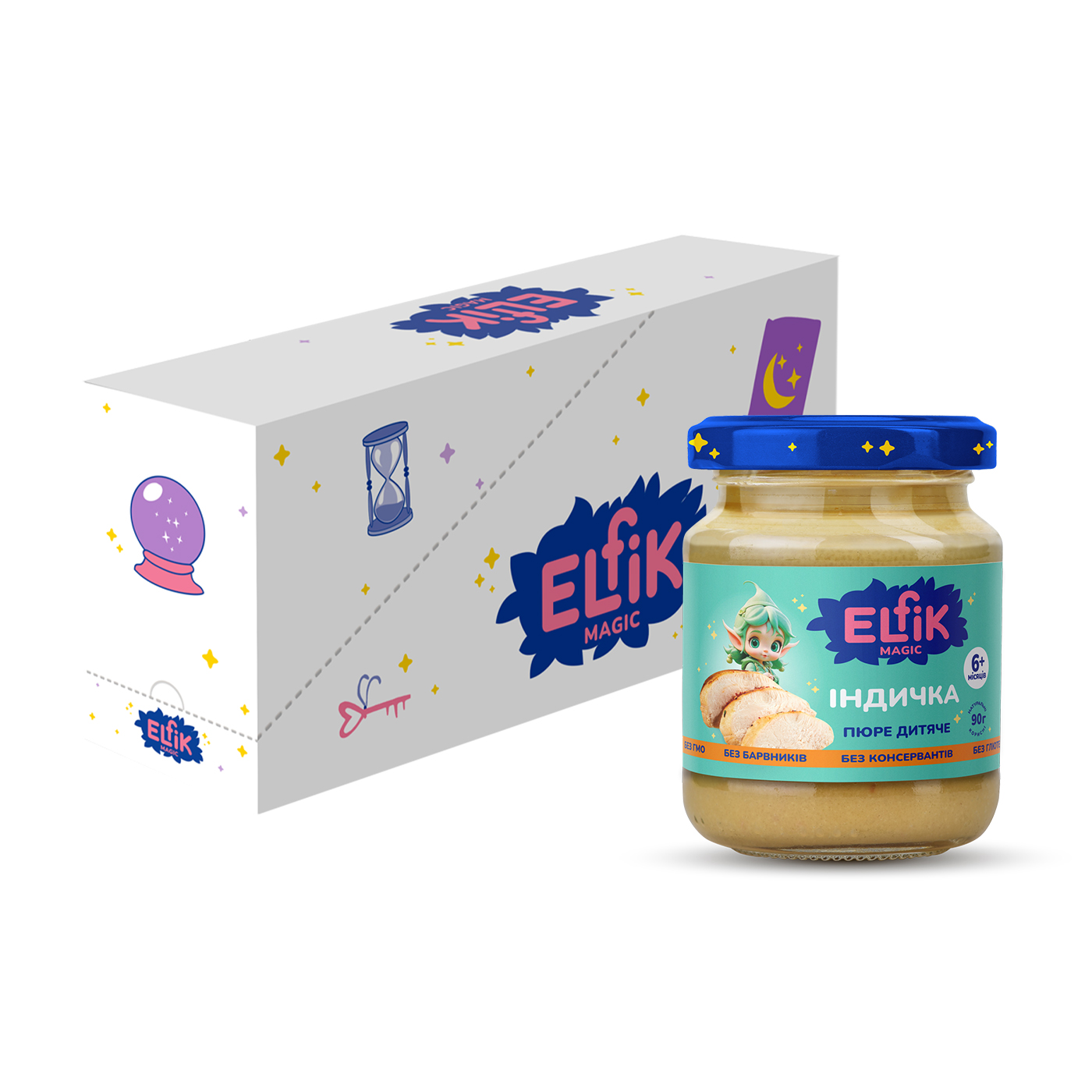 

Дитяче м'ясне пюре Elfik Magic Індичка, від 6 місяців, 12*90 г