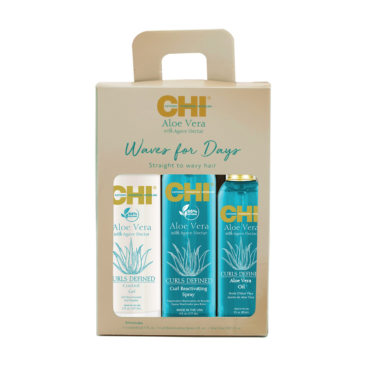 

Набір для волосся CHI Waves For Days Kit (гель, 147 мл + спрей, 177 мл + олія, 89 мл)
