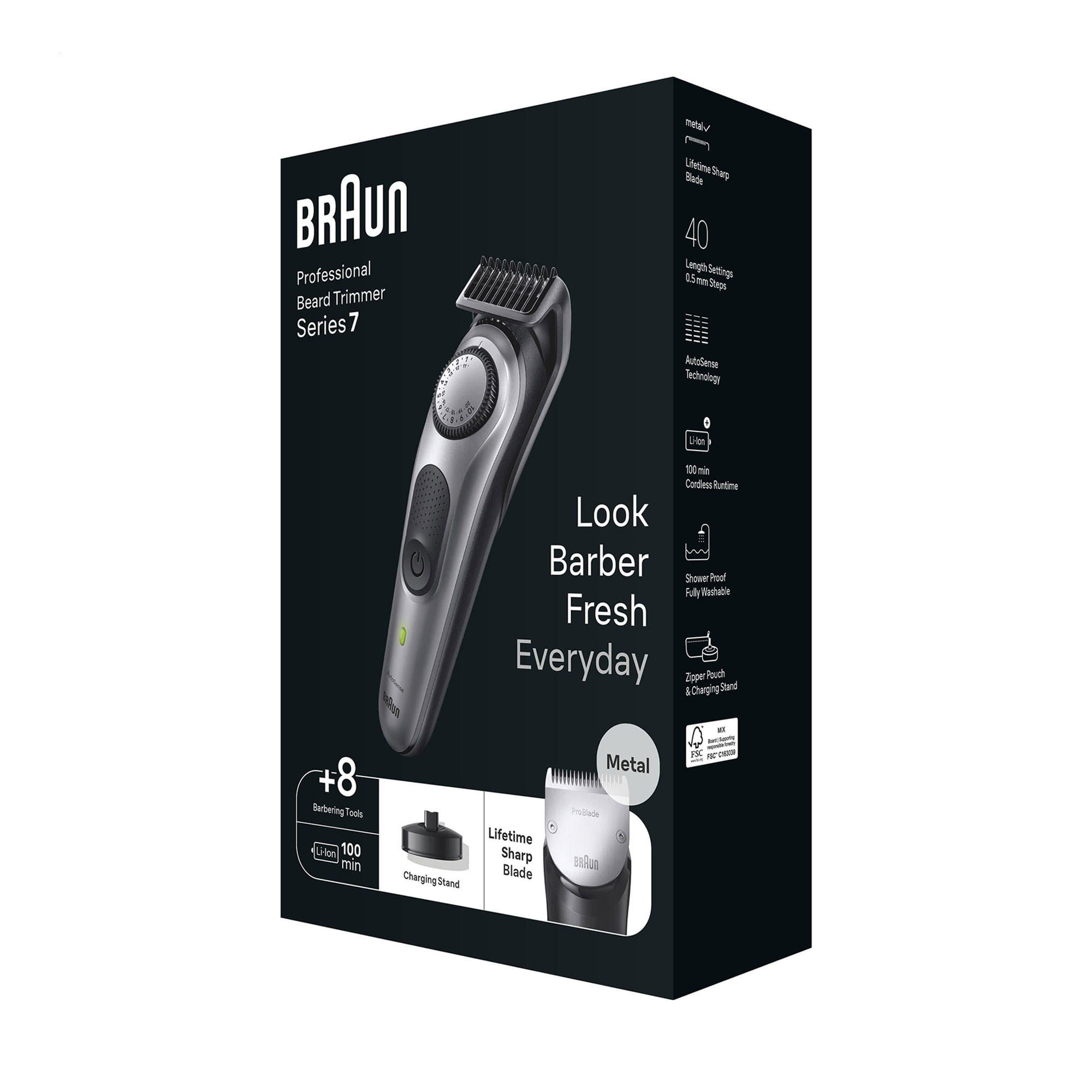 

Електричний тример Braun Beard Trimmer Series 7 BT7420 (насадки, 5 шт + трафарет, 1 шт + бритва Gillette Fusion Proglide, 1 шт)