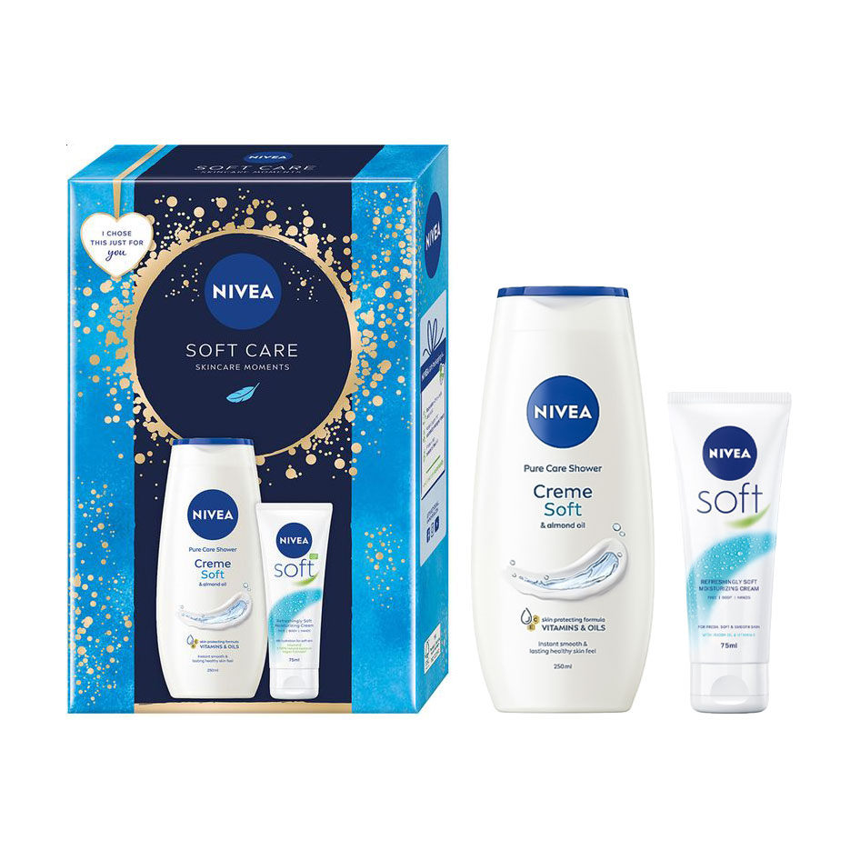 

Уцінка! Подарунковий набір жіночий NIVEA Soft Care (гель для душу, 250 мл + крем для обличчя, рук та тіла, 75 мл)