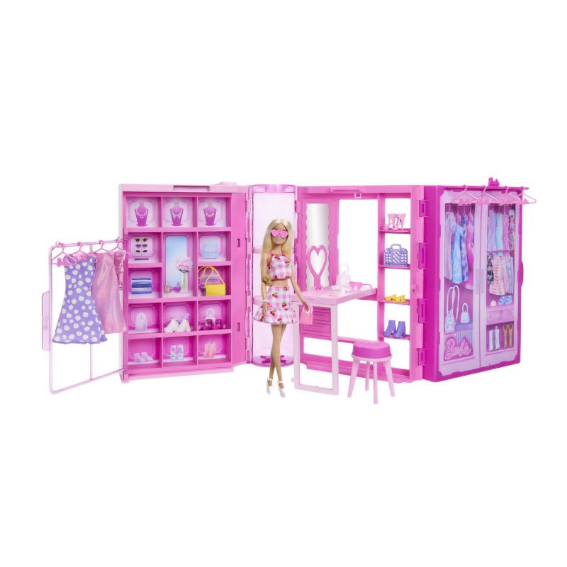 

Дитячий ігровий набір Barbie Стильна гардеробна з лялькою, від 3 років, 32.2*41.1*14.7 см (HXD58)