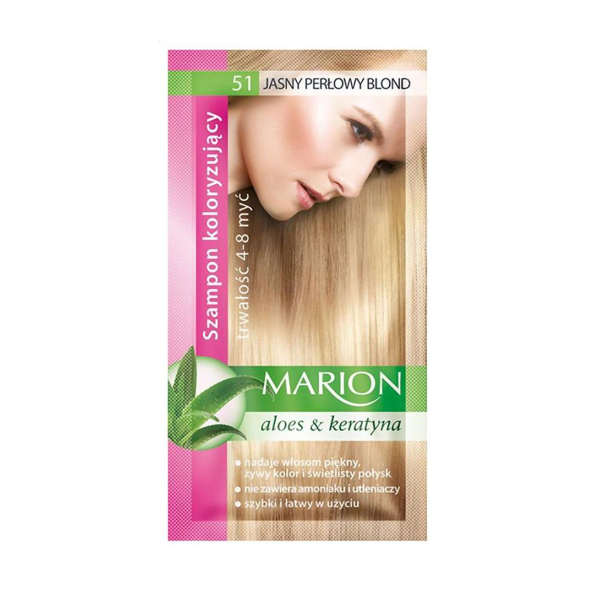 

Уцінка! Відтінковий шампунь для волосся Marion Aloe & Keratin Hair Color Shampoo 51 Light Pearl Blonde, 40 мл