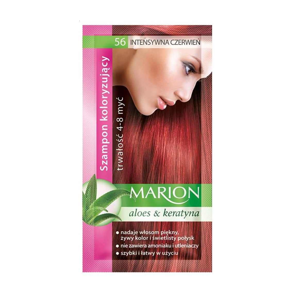 

Уцінка! Відтінковий шампунь для волосся Marion Aloe & Keratin Hair Color Shampoo 56 Intensive Red, 40 мл