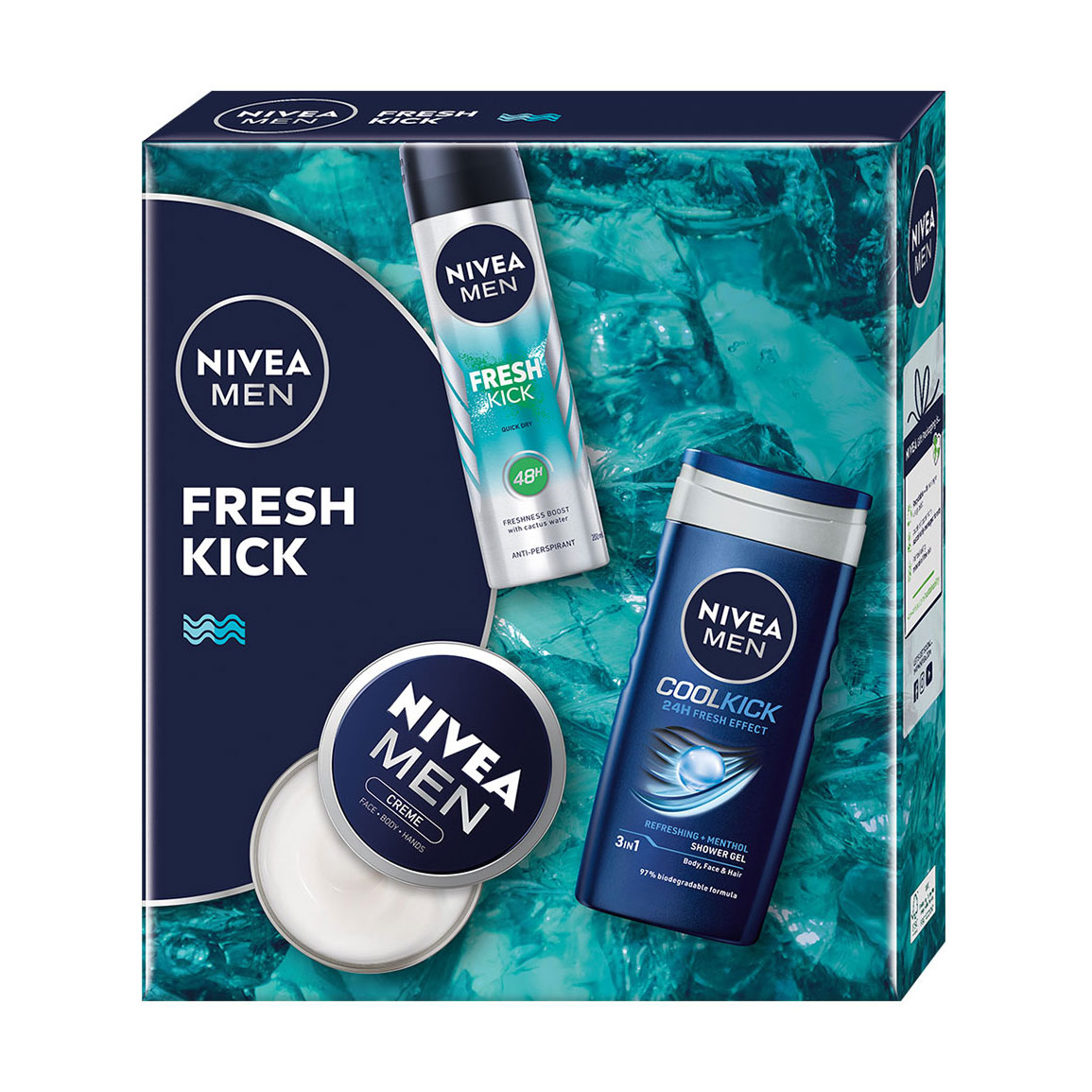 

Подарунковий набір чоловічий NIVEA MEN Fresh Kick (гель для душу, 250 мл + антиперспірант-спрей, 150 мл + крем для обличчя, 75 мл)