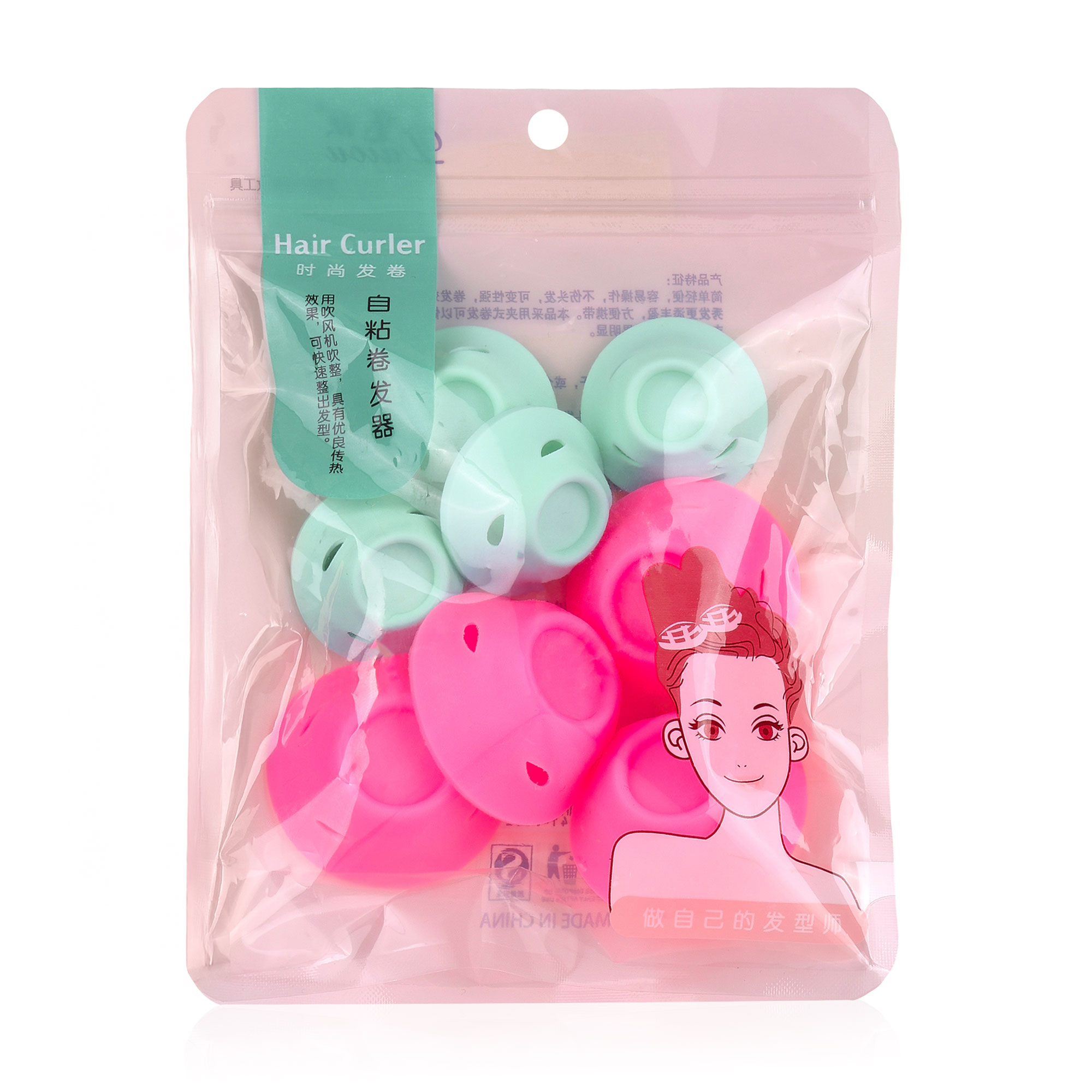 

Бігуді-папільйотки для волосся, рожеві/зелені, діаметр 5 мм, 8 шт (24BG11)