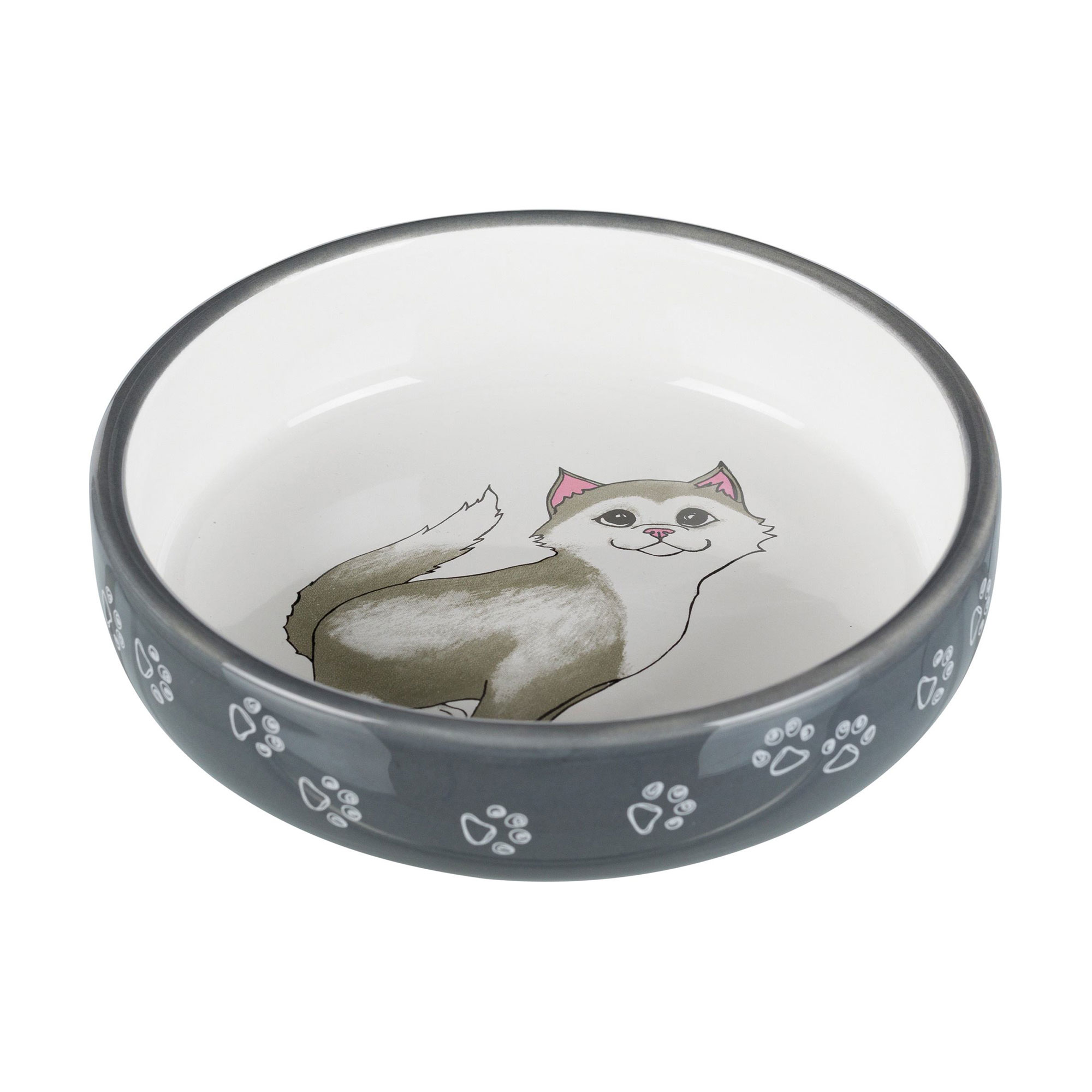 

Миска для кішок коротконосих порід Trixie керамічна, сіро-біла, 15 см, 300 мл (24784)