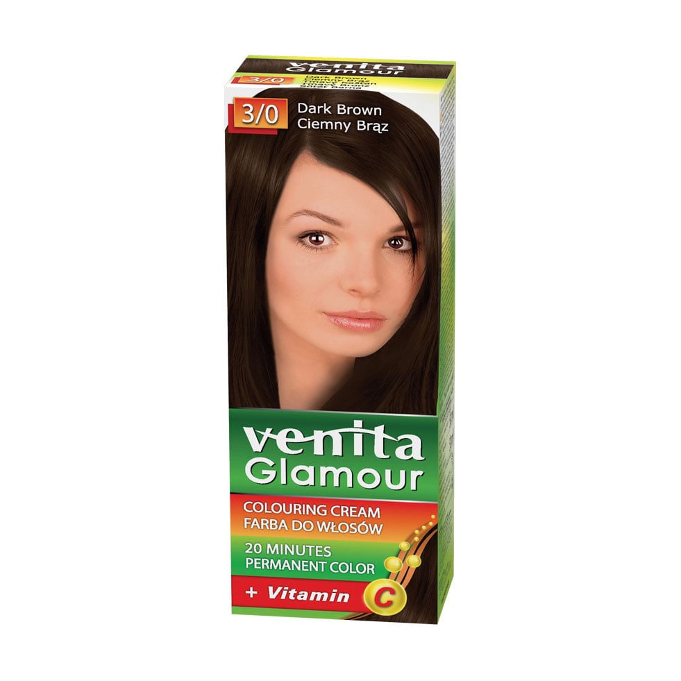 

Перманентна крем-фарба для волосся Venita Glamour Colouring Cream 3/0 Dark Brown, 100 мл